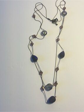 Long Purple Tones Beaded Crystal Necklace Adjustable Strand